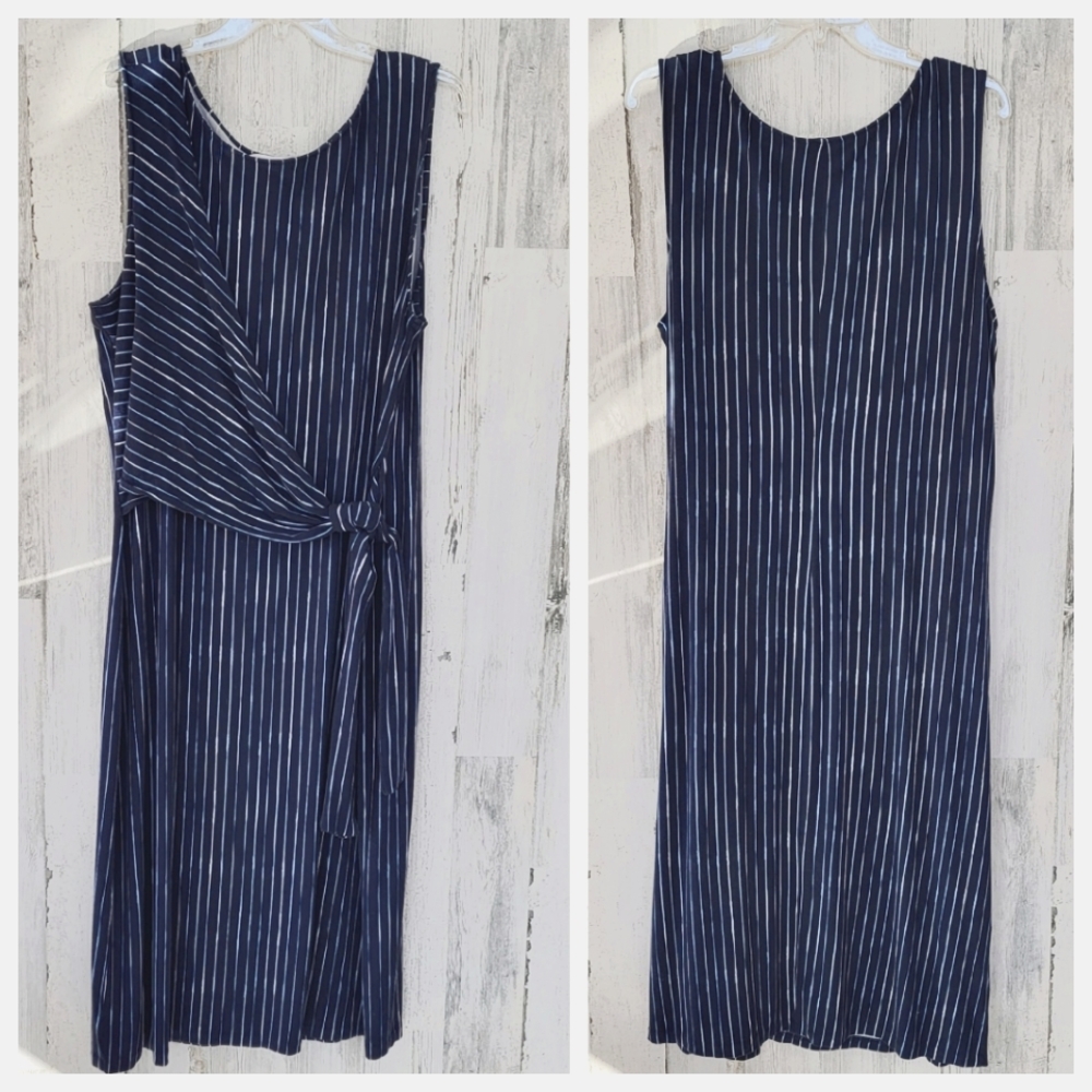 Navy/White Pinstripe Sleeveless Dress
